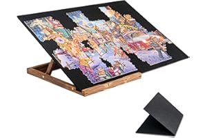 Tektalk Foldable Jigsaw Puzzle Board with 3 angle adjustable Bracket / Stand, Lightweight Portable Puzzle Mat Plateau with Wooden Easel, Foldaway Felt Puzzle Table, for Up to 1000 Pieces - Black