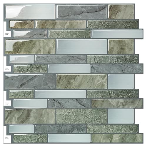Vamos Tile 10-Sheet Peel and Stick Tile Backsplash,12"x12" Premium Kitchen Backsplash Peel and Stick Tile (Silver Brown)