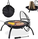 Relaxdays XL Fire Pit 56.5cm with Grate, Poker, Spark Screen & Bag view 1