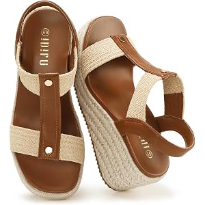 IDIFU Women's Espadrille T-Strap Platform Wedge Sandals | IN3 Open Toe Comfortable Casual Arch Support Dress Sandals with Ela