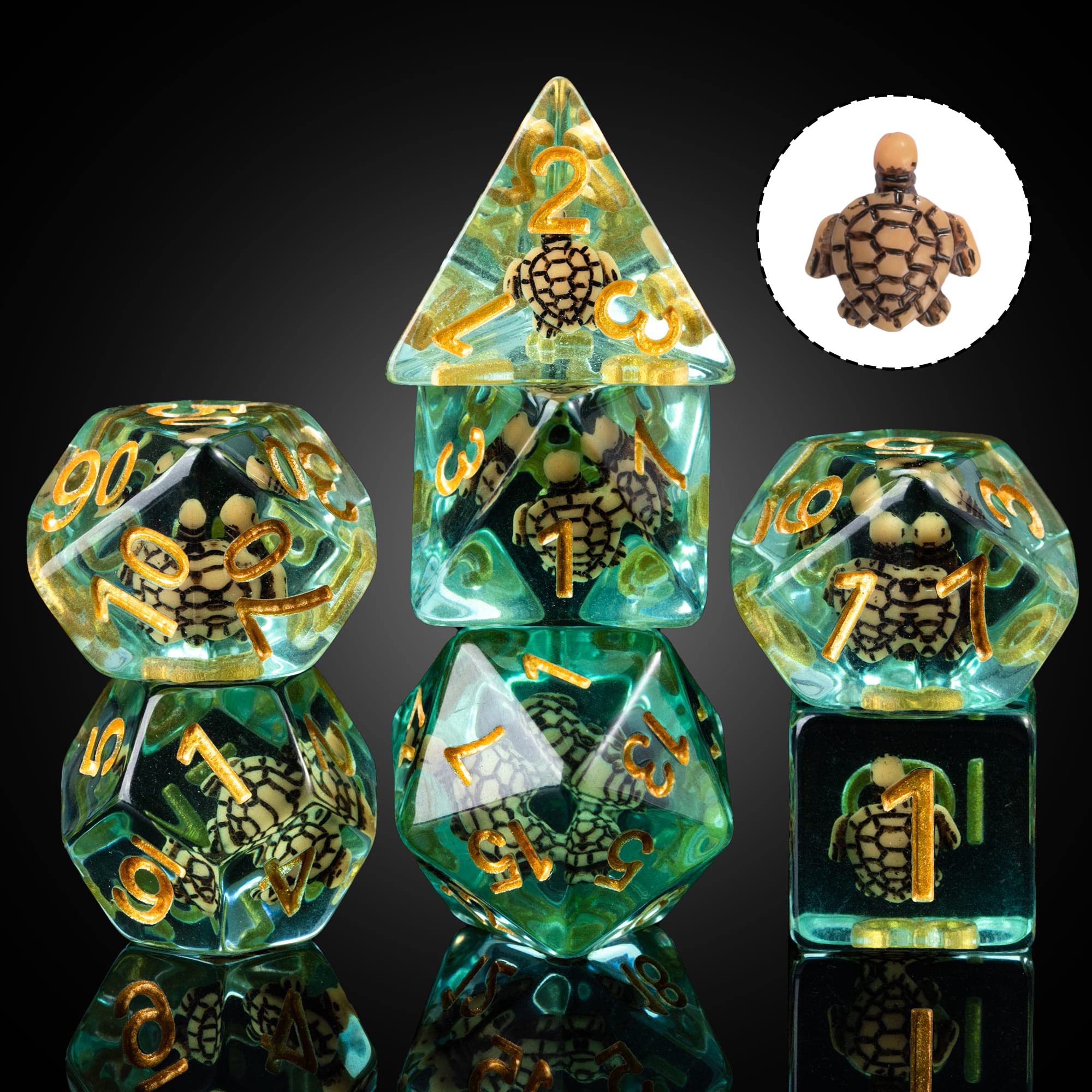 cusdie 7-Die DND Dice, Polyhedral Dice Set Filled with Animal, for Dungeons and Dragons Role Playing Game D&D Dice（Brown Turtle） — image 1