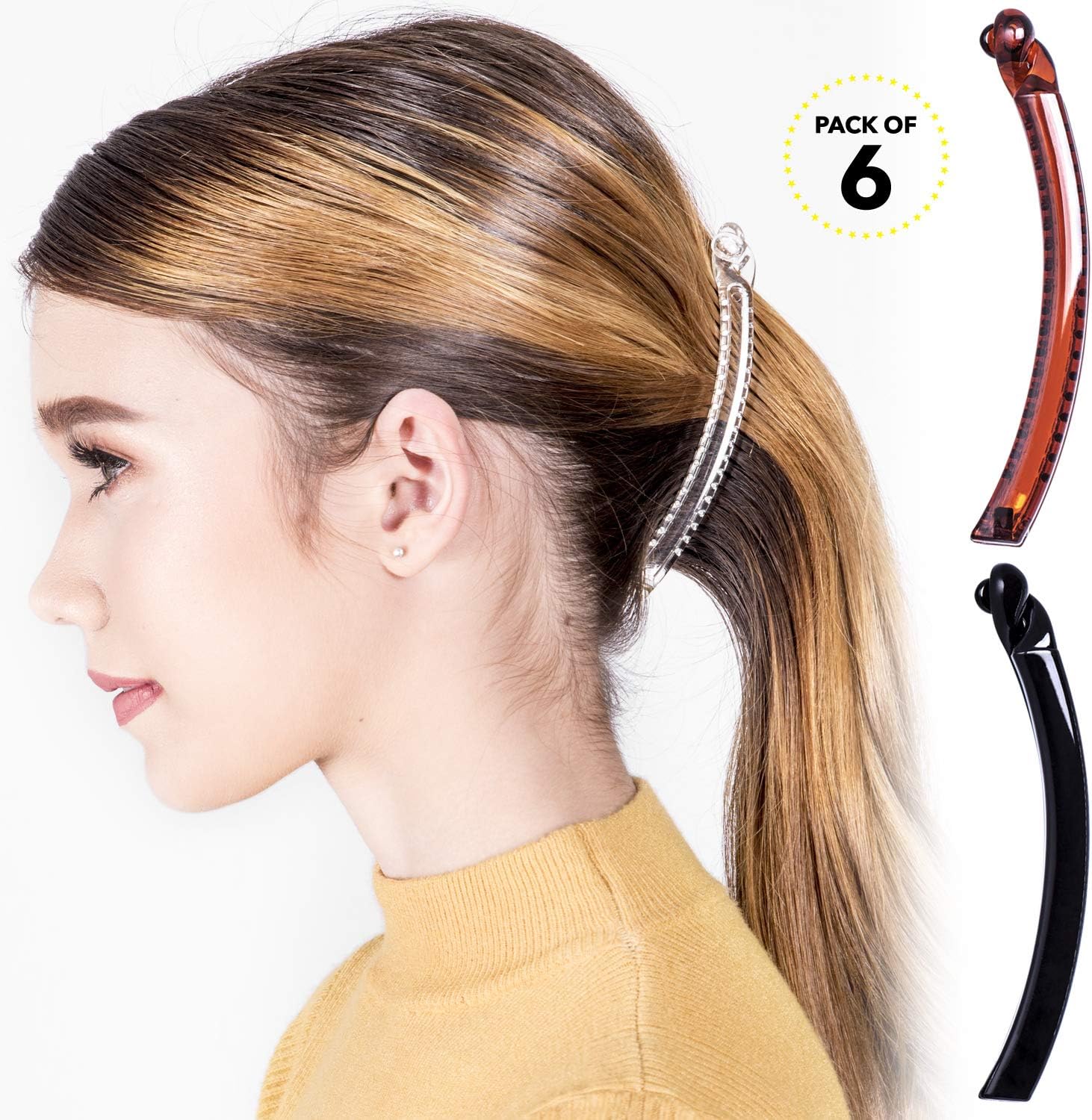 RC ROCHE 6 Pcs Banana Hair Clip Thin Hair Fine Ponytail Maker No Slip Small Claw for Women Secure Grip Jaw Clamp Cute Strong Medium Clear Brown and Black - Image 4