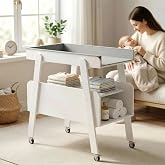 Diaper Changing Station Baby Flat Top Changing Table with Wheels and Changing Pad Nursery Organizer &amp; Storage Rack Mobile Nursery Diaper Changing Table for Baby, Newborn (White)