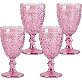 abrwyy Pink Wine Glasses set of 4, Pink Goblets, Vintage Drinking Glassware, Colored Glassware Set for Party Home Wedding Baby Shower