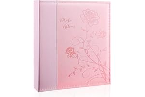 Miaikoe Photo Album 8x10 Clear Pages Pockets Leathe Cover Slip Slide in Photo Album Holds 50 Vertical 8x10 Photos Picture Book for Wedding Family (Pink)