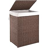 OIAHOMY Laundry Hamper with Lid, 90L(23.8 Gal) Large Wicker Laundry Basket for Bedroom, Handwoven Paper Rope Clothes Hamper with Washable Liner &amp; Metal Frame, Decorative Organizer for Bathroom Brown