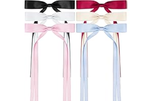 SWEET CUTE CHOCOLATE 6 PCS Hair Bows for Women, Satin Hair Ribbon Hair Bows Metal Bow Hair Clips with Long Tail, Tassel Bowknot Hair Clips Hair Barrettes Hair Accessories for Women Girls Teens Kids