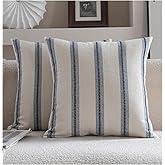 Cethom Boho Throw Pillow Covers 20x20 Set of 2, Navy Blue Striped Decorative Pillow Cases for Couch Chair Bed, Textured Farmhouse Modern Accent Cushion Covers for Living Room Bedroom Sofa Home Decor