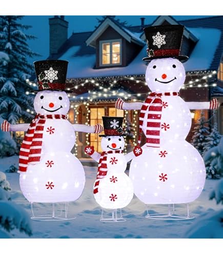 Amazon.com: Set of 4 Mesh Snowman Family with LED Lights : Patio