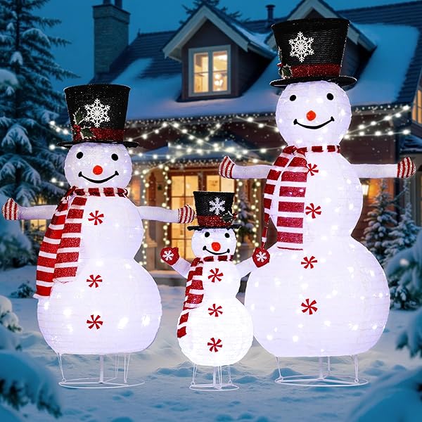 3PC SNOWMAN OUTDOOR CHRISTMAS DECORATIONS,CHRISTMAS SNOWMAN FAMILY SET,PERFECT...