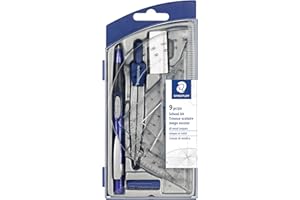 Staedtler 9 Piece Math Set - STMath Set, 9 Pcs, Blue/Silver