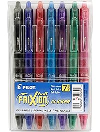 Pilot FriXion Clicker Retractable Erasable Gel Pens Fine Point (.7) Assorted Color Inks 7-pk; Make Mistakes Disappear, No Need For White Out with America&rsquo;s #1 Selling Pen Brand