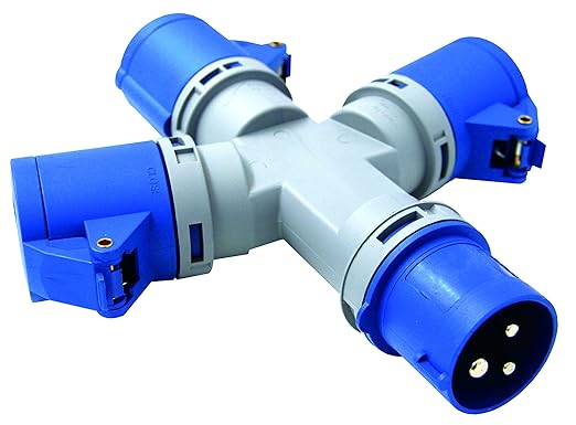 title=Electraline 80800 Adattatore multipresa 3 prese industriali con coperchio spina