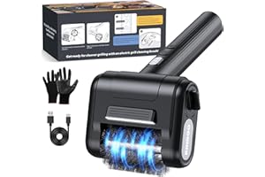 KINDOO Electric Rechargeable Grill Brush,Grill Cleaner for Outdoor Grill with 800 RPM Motor - Bristle Stainless Steel Grill Cleaner with LED Light for BBQ, Heavy Duty Grill Cleaning Tool（Black）