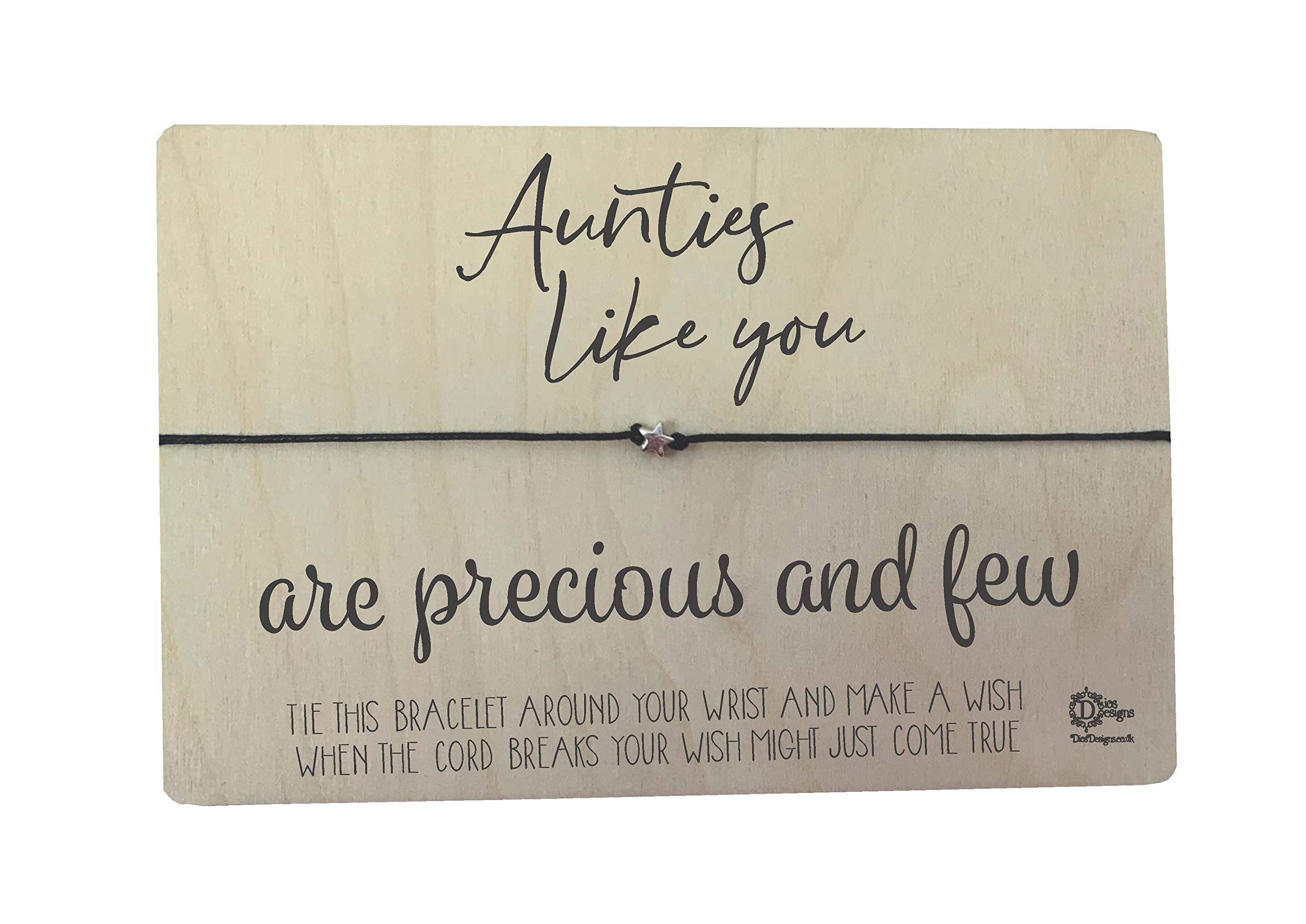 Dios Designs Simple Wish Bracelet -Aunties Like You are Precious and Few Choice of White Card, Kraft Card, Wood or Gold or Rose Gold Foil DD1050 (Wood)