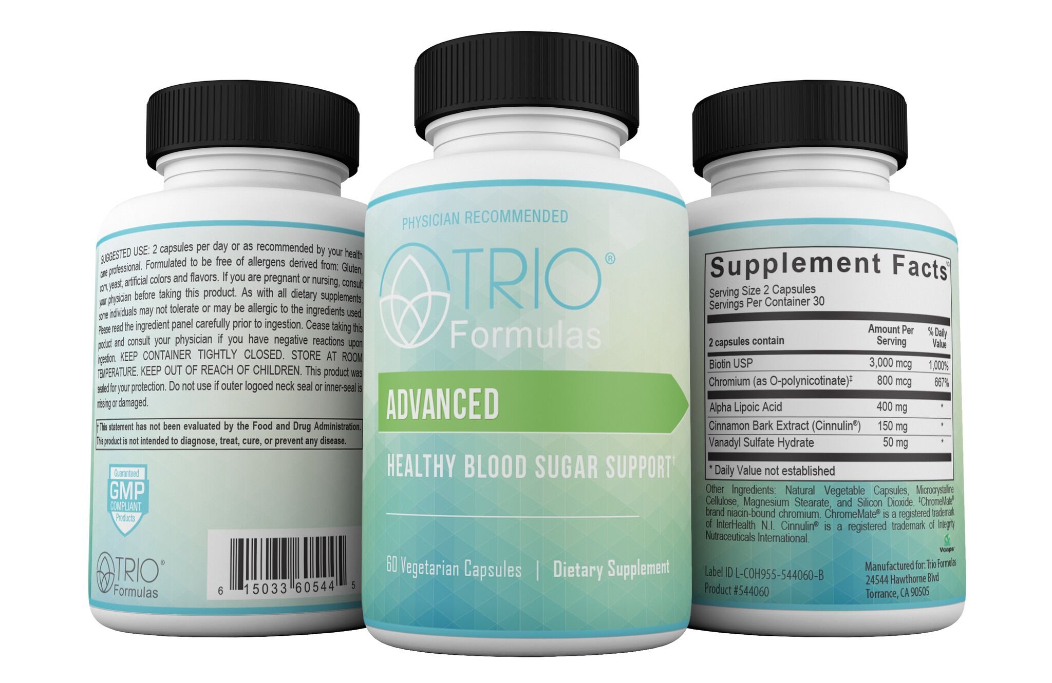 Doctor Recommended Advanced Healthy Blood Sugar-Glucose Supplement-Supreme Science Based Formula with Alpha Lipoic Acid-Chromium-Biotin-Cinnamon Bark Extract-Vanadyl Sulfate- 60 Vegetarian Capsules