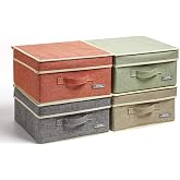 YueYue Fabric Storage Bins with Lids Small 4 Pack, Linen Foldable Storage Box with lids 4 Color Set 12.4in/12in/6.7in