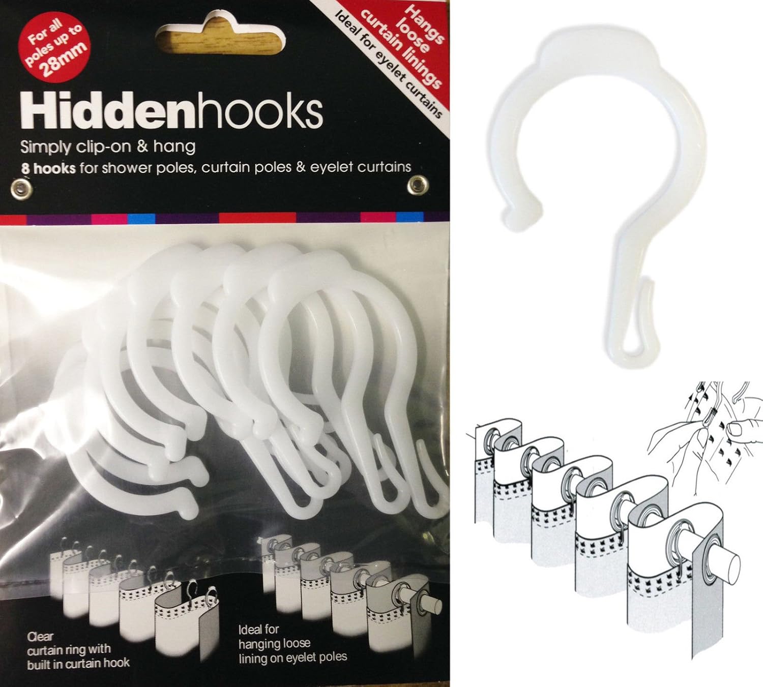 Qpc Direct 16 Pack Hidden Curtain Hooks Add Lining To Eyelet