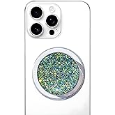 Magnetic Phone Handle Compatible with Phones, Foldable Phone Grip Stand for Smart Phones, Tablet Computers and Mobile Phone Accessories - Black Glitter Resin Powder Silver