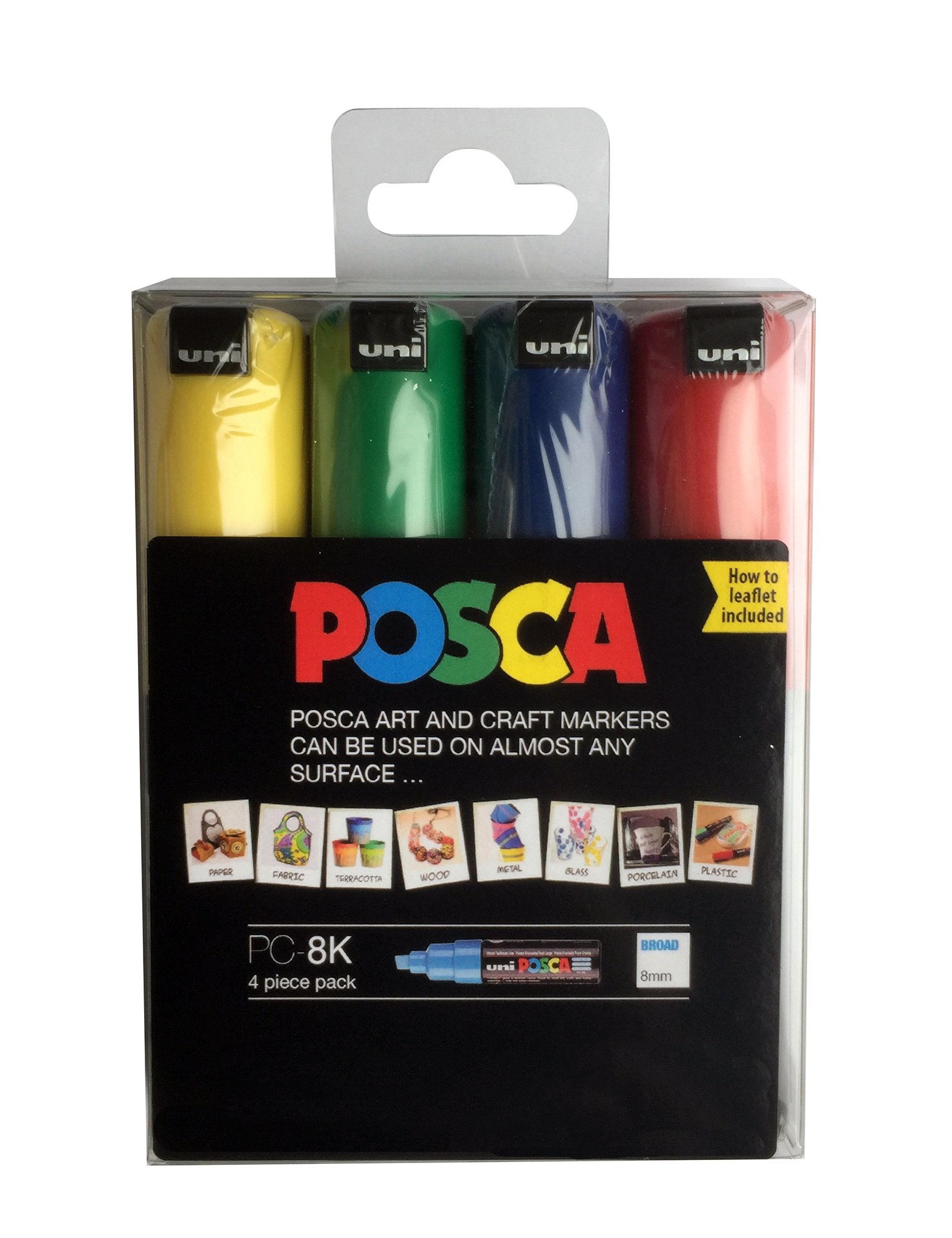 POSCA Marker 8mm - Yellow/Green/Blue/Red (Pack of 4)