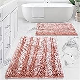 Civkor Bathroom Rugs Mats Set 2 Piece Pink Butter Chenille, Cute Bath Mat Rug Shiny Noodle with Non Slip Backing, Super Water Absorbent Machine Washable 31x20 and 24x16 Inch