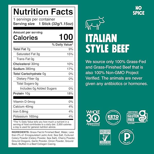 CHOMPS ITALIAN STYLE GRASS-FED BEEF STICK, 1.15 OZ, KETO, PALEO, WHOLE30, SUGAR FREE, LOW CARB SNACK
