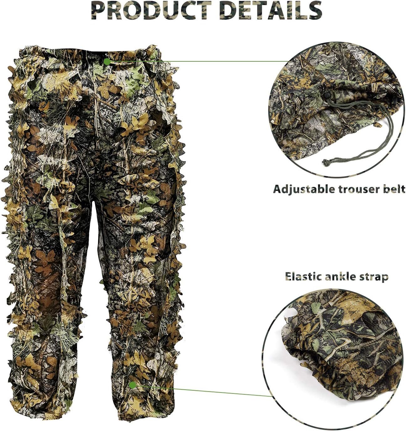 POWLIFE Ghillie Suit Camouflage Hunting Suits Outdoor 3D Leaf Lifelike Camo Clothing Lightweight Breathable Hooded Apparel Suit for Jungle Shooting Airsoft Woodland Photography : Clothing