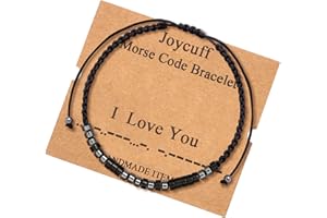 JOYCUFF Inspirational 𝐌𝐨𝐫𝐬𝐞 𝐂𝐨𝐝𝐞 𝐁𝐫𝐚𝐜𝐞𝐥𝐞𝐭𝐬 𝐟𝐨𝐫 𝐖𝐨𝐦𝐞𝐧 𝐌𝐞𝐧 Mothers Day Birthday 𝐆𝐢𝐟𝐭𝐬 Mom Mother Father Daughter Aunt Grandmother Jewelry Cord Wrap Bracelet with Black Hematite Beads
