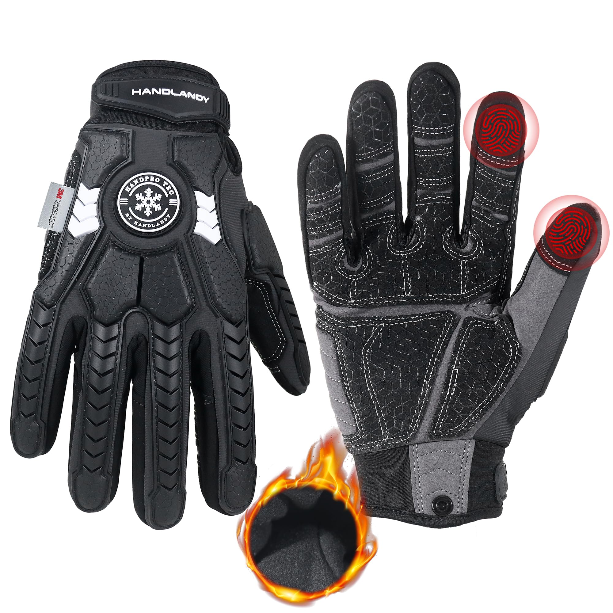 HANDLANDY Winter Water Resistant Work Gloves for Men, Padded Thermal Insulated Heavy Duty Impact Glove for Cold Weather (Black-insulated, M) โ image 1