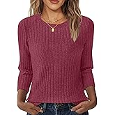 NORACORA Womens 3/4 Sleeve Sweater Tops Round Neck Tunic Blouses Dressy Pullover T Shirts for Business Casual Work