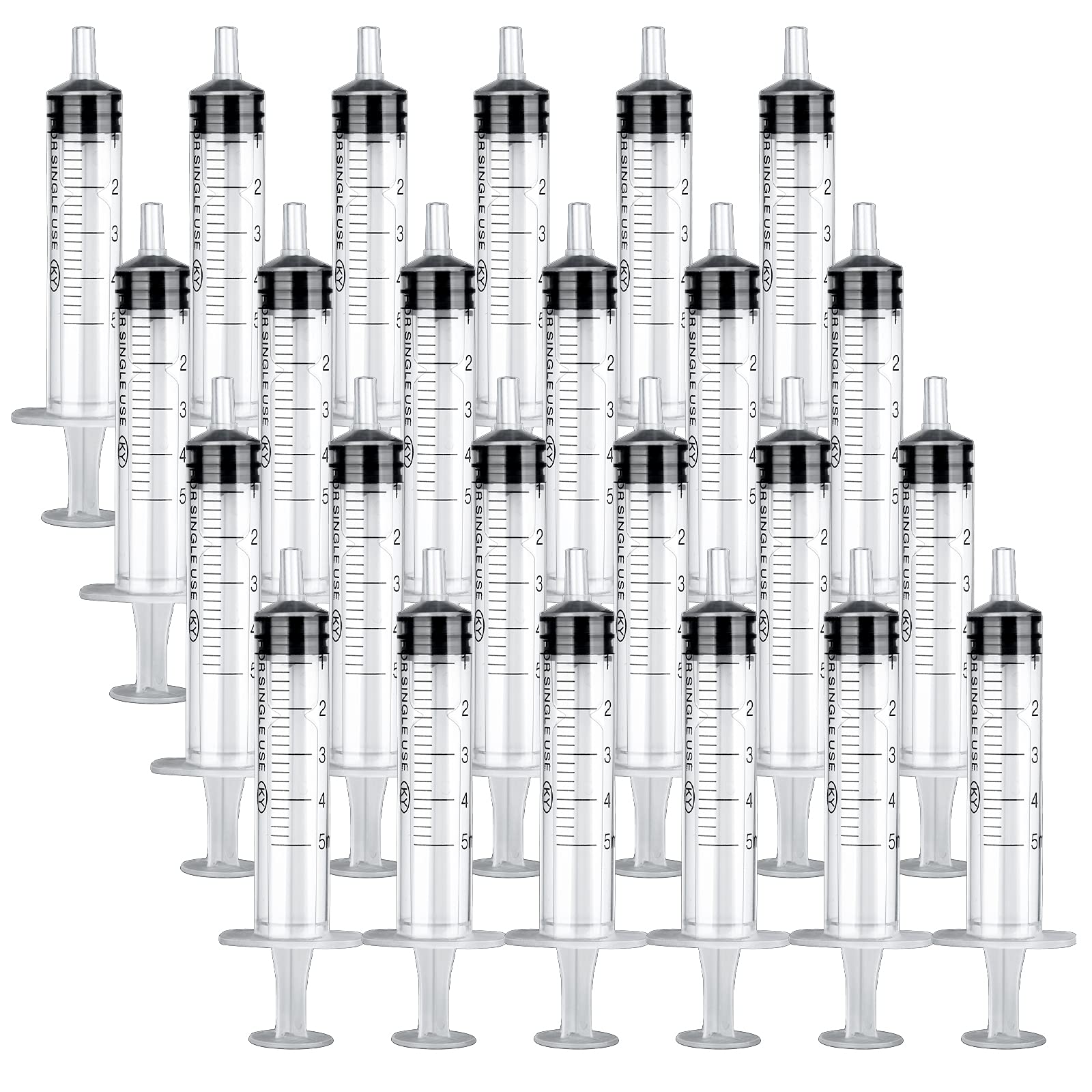 24 Pack 5ml Plastic Syringe with Measurement, Disposable Sterile Syringes, for Liquids, Measuring Syringe Tools for Experimental Measurement, Pet Feeding and Plant Watering, black, FN-129