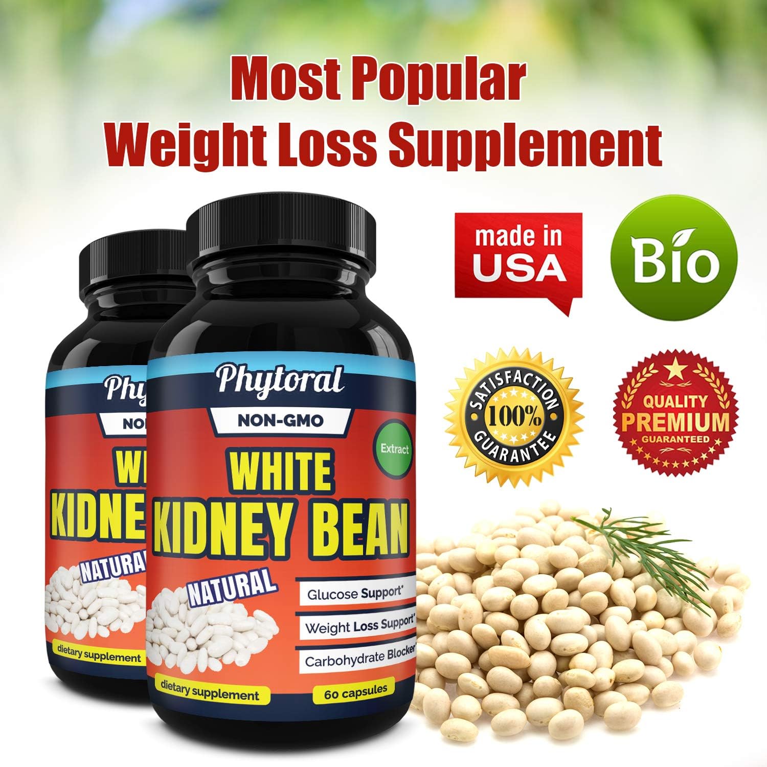 White Kidney Bean Supplement Pills Pure Extract Starch Carb Blocker