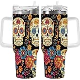 FOCIUZTA 1pc 40oz Day of the Dead Floral Tumbler with lid, Stainless Steel Vacuum Insulated Double Wall Travel Cup for Men Women, Mother Day, and birthday gifts