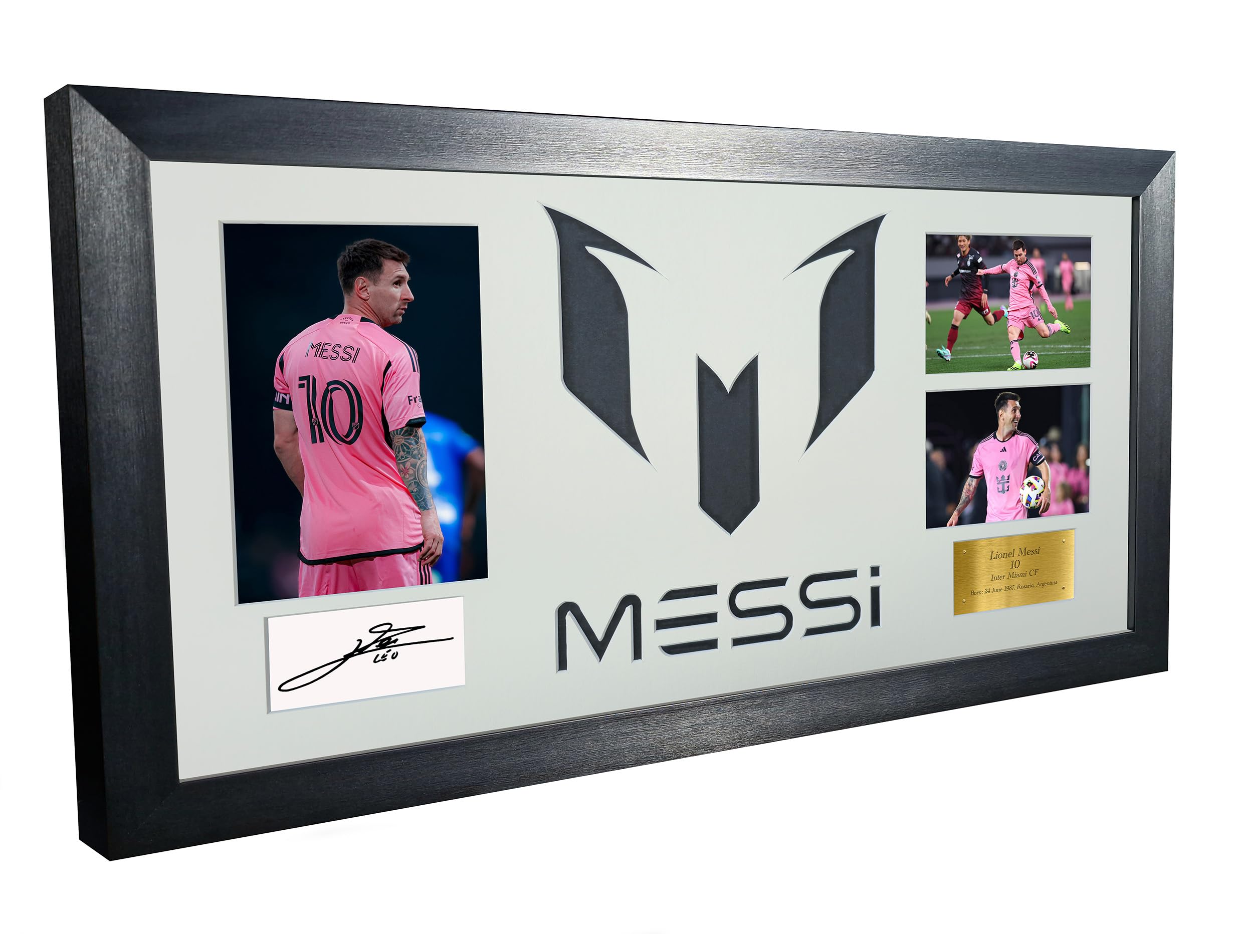 Large Season 2024/25 Lionel Messi Celebration With Precision Cut Logo Inter Miami CF Signed Autographed Signed Signature Photograph Picture Frame Football Soccer Poster Gift White Mount