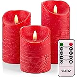 Set of 3 Realistic Flameless Red LED Candles with Remote Control-4 inch 5 inch 6 inch Electric Wickless Pillar Battery Operat