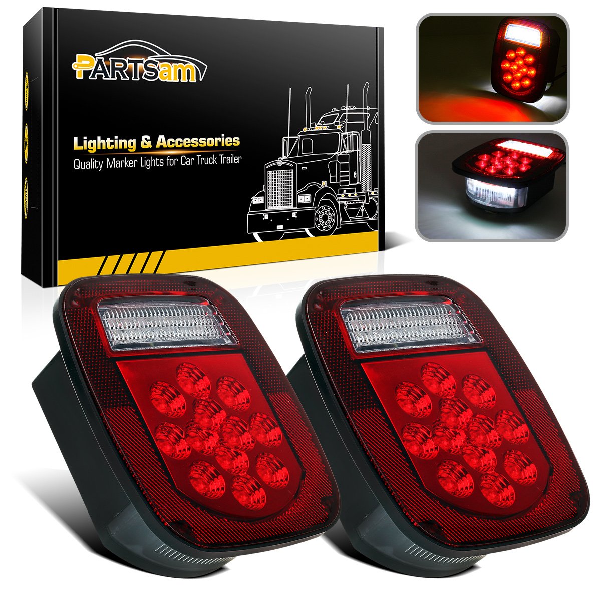 Photo 1 of Partsam 2x Red/White 39 LED Stop Turn Tail Stud Lights Replacement for Jeep CJ YJ JK Truck Trailer Boat RV, Hardwired