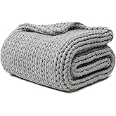YnM 100% Cotton Weighted Blanket, Handmade Chunky Knitted Throw, No fillers Design, Soft and Breathable, Machine Washable Bed Blanket for Sleep or Home Decor (Lighte Grey, 40x50 Inch, 10lbs)