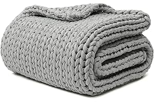 YnM 100% Cotton Weighted Blanket, Handmade Chunky Knitted Throw, No fillers Design, Soft and Breathable, Machine Washable Bed Blanket for Sleep or Home Decor (Lighte Grey, 40x50 Inch, 10lbs)