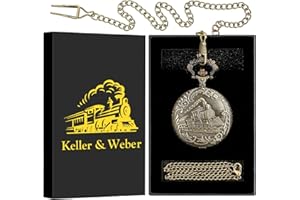 Keller & Weber Vintage Quartz Fob Pocket Watches for Men Women,Anniversary Presents,Birthday Christmas Gifts,Necklace Clock Gifts for Male Husband,Gift Box and Card