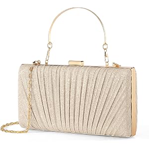 XquiziFit Clutch Purses for Women Pleated Evening Handbag Formal Evening Clutch with Removable Chain for Wedding Prom Party