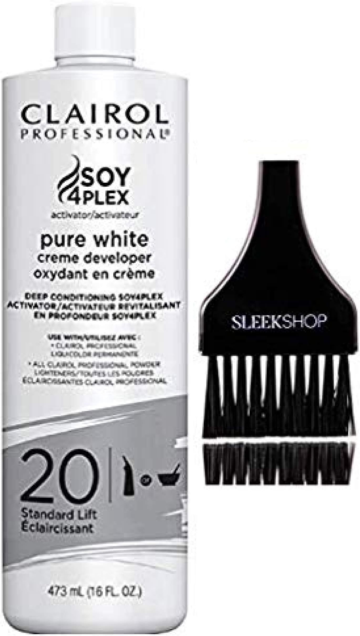 Clairol PURE WHITE Creme Developer (w/Sleek Tint Brush) Haircolor Cream Peroxide for Permanent Hair Color Dye & Lighteners (20 VOLUME, 16.0 OUNCE SIZE)