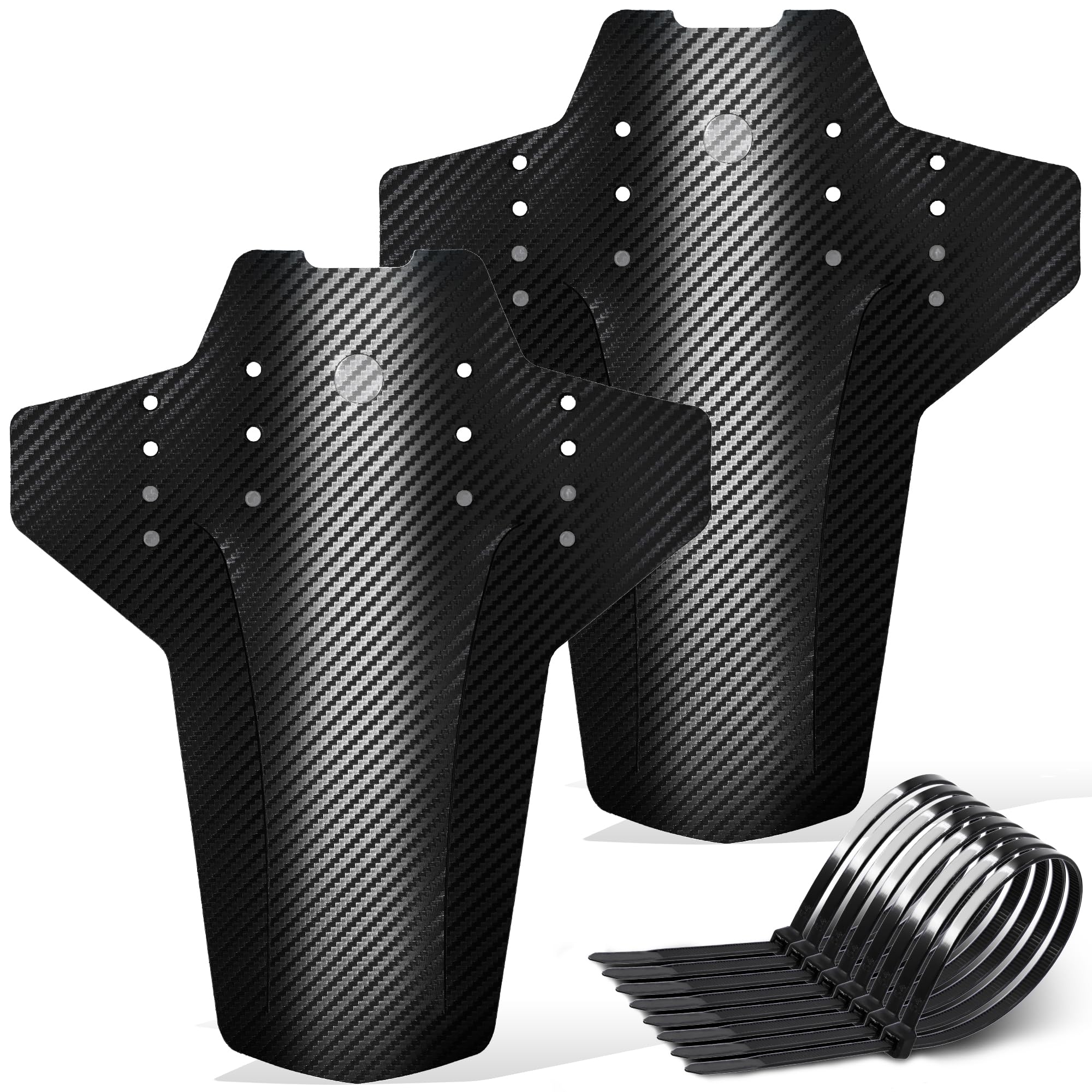 FETESNICE Pack of 2 MTB Mudguard Bicycle Mudguards Mountain Bike 29 Inch Carbon Fibre Texture Front and Rear Universal Sport Mountain Bike Bicycle Mudguard with 10 Cable Ties