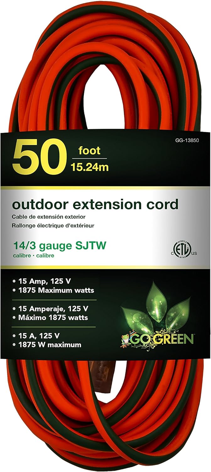 GoGreen Power GG-13850 - 14/3 50' SJTW Outdoor Extension Cord - Lighted End