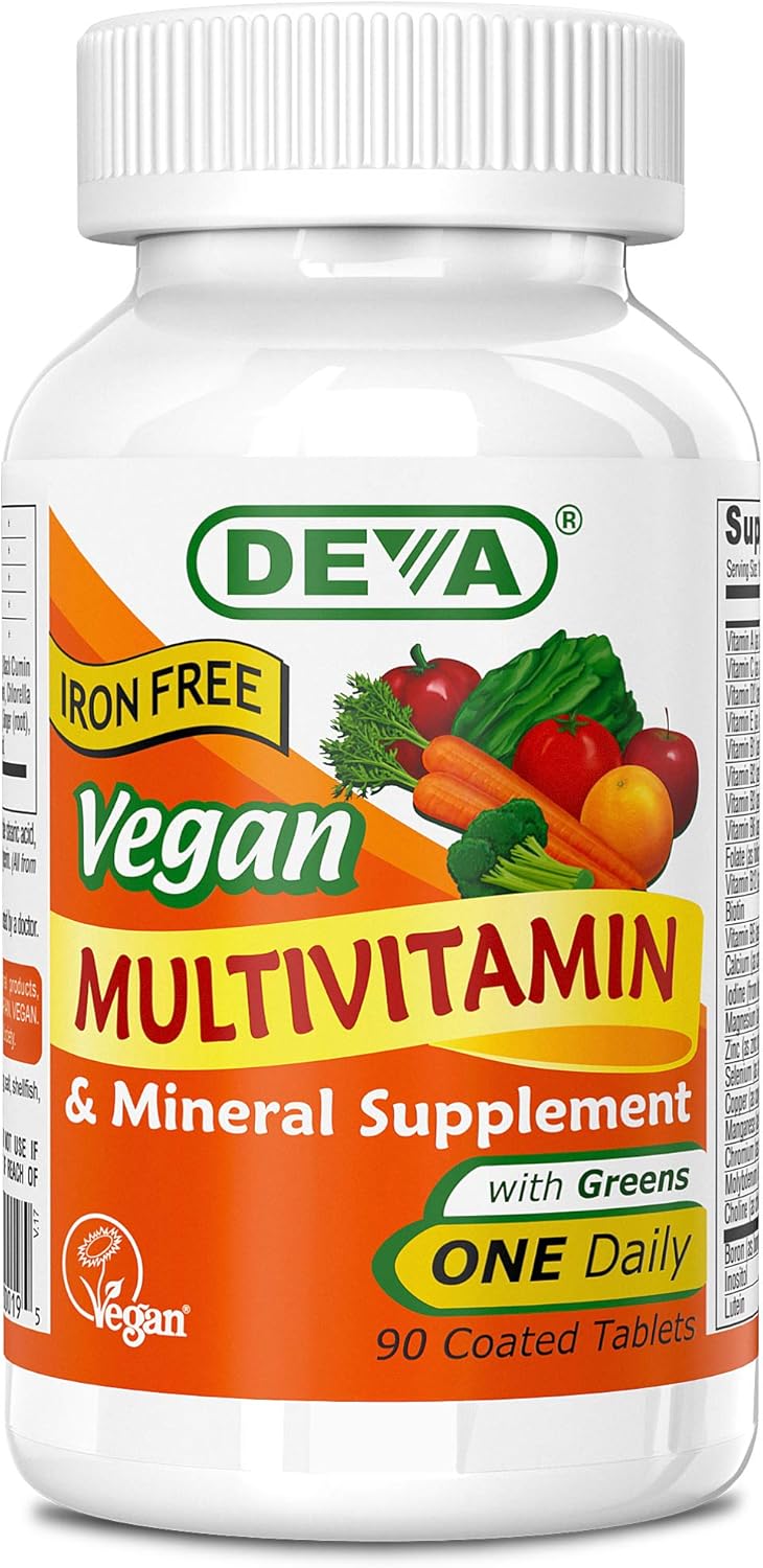 Deva Vegan Multivitamin & Mineral Supplement, Vegan Formula with Green Whole Foods, Veggies, and Herbs, Iron-Free & 100% Vegan, 90 Tablets (2 Pack)