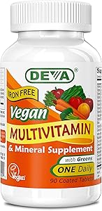 Deva Vegan Multivitamin & Mineral Supplement, Vegan Formula with Green Whole Foods, Veggies, and Herbs, Iron-Free & 100% Vegan, 90 Tablets (2 Pack)