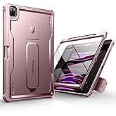 Dexnor for iPad Pro 12.9 Inch Case 2022/2021/2020(6th/5th/4th), Heavy Duty Shockproof Dual Layer Full-Body Bumper Protective Cover with Built-in Screen Protector & Kickstand & Pen Holder - Matte Pink