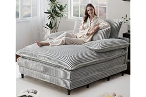 kakuboohi Oversized Chaise Lounge Chair Indoor, 54.8" W Sofa Bed with Adjustable Backrest, Comfy Deep Seat Sleeper Couch Reading Chairs, Cloud Sofas Couches for Living Room (Gray, 1-Set)