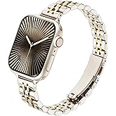 Wipalor Thin Classic Metal Chain Band Fit Slim Apple Watch Bands for women 42mm 41mm 40mm 38mm, Dressy Designer Stainless Steel iWatch Bands for iPhone Watch Bands Series 11 10 9 SE 8 7 6 5 4 3 2 1 Starlight/Gold