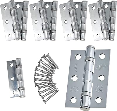 EAI Door Hinges 3 Inch 76mm Ball Bearing Polished Chrome 5 Pair Pack