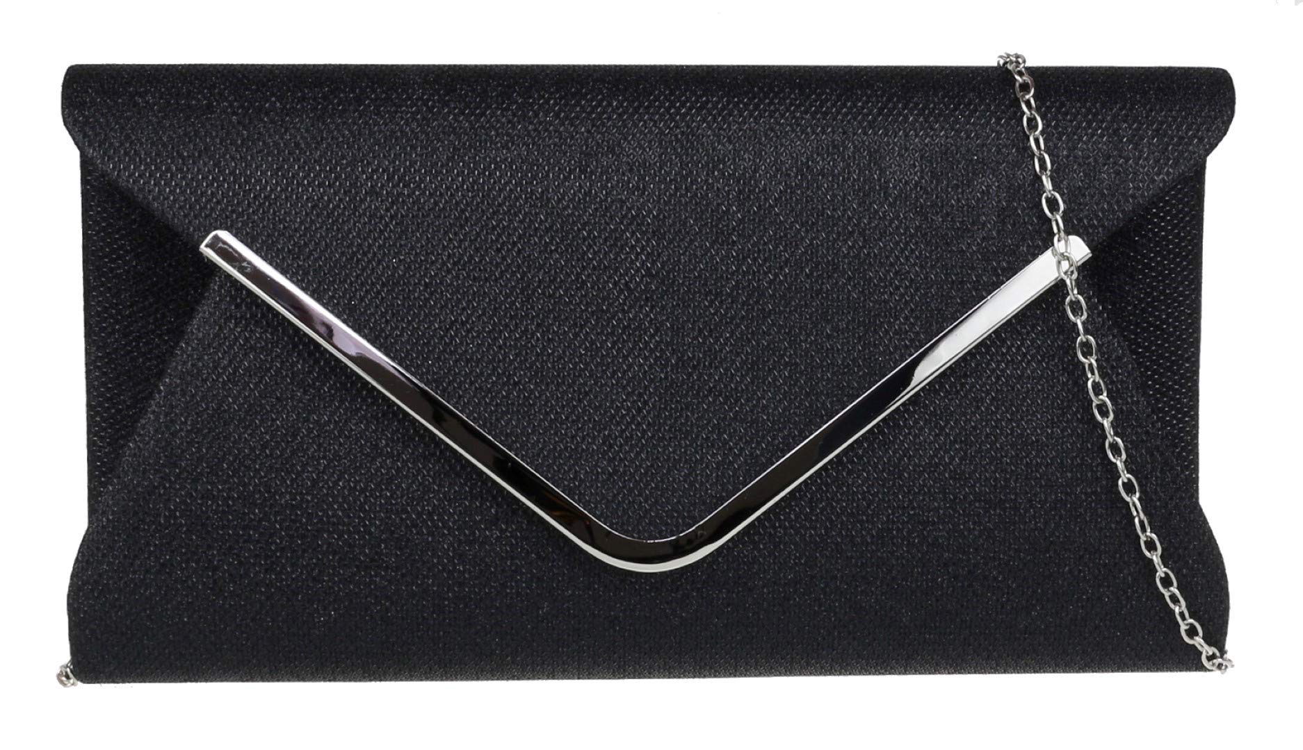 Girly Handbags Womens Metallic Woven Clutch Bag - Black